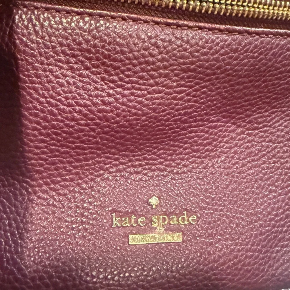 Kate Spade New York Pebbled Leather Crossbody Bag Plum Burgundy Gold Hardware